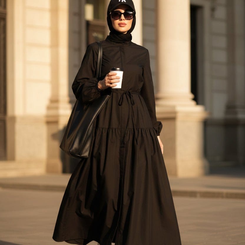 A-Line Trench Shirt Maxi Abaya Dress with Pockets (MA422) - A-1 Thread Vault