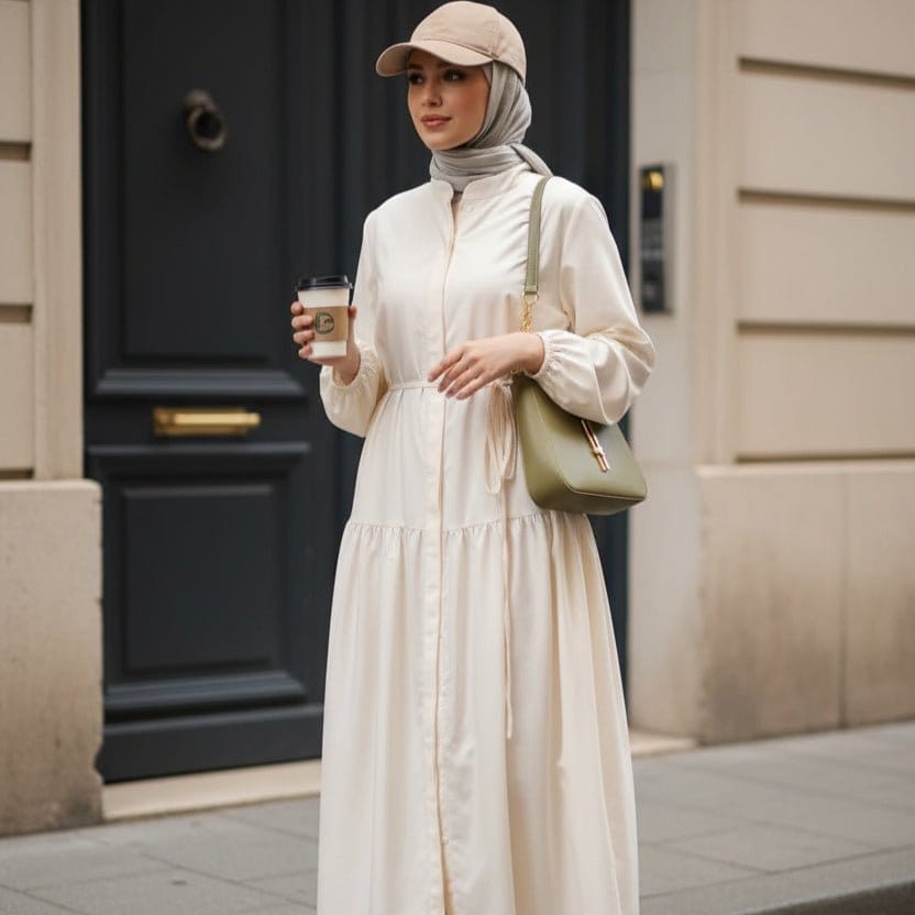 A-Line Trench Shirt Maxi Abaya Dress with Pockets (MA422) - A-1 Thread Vault