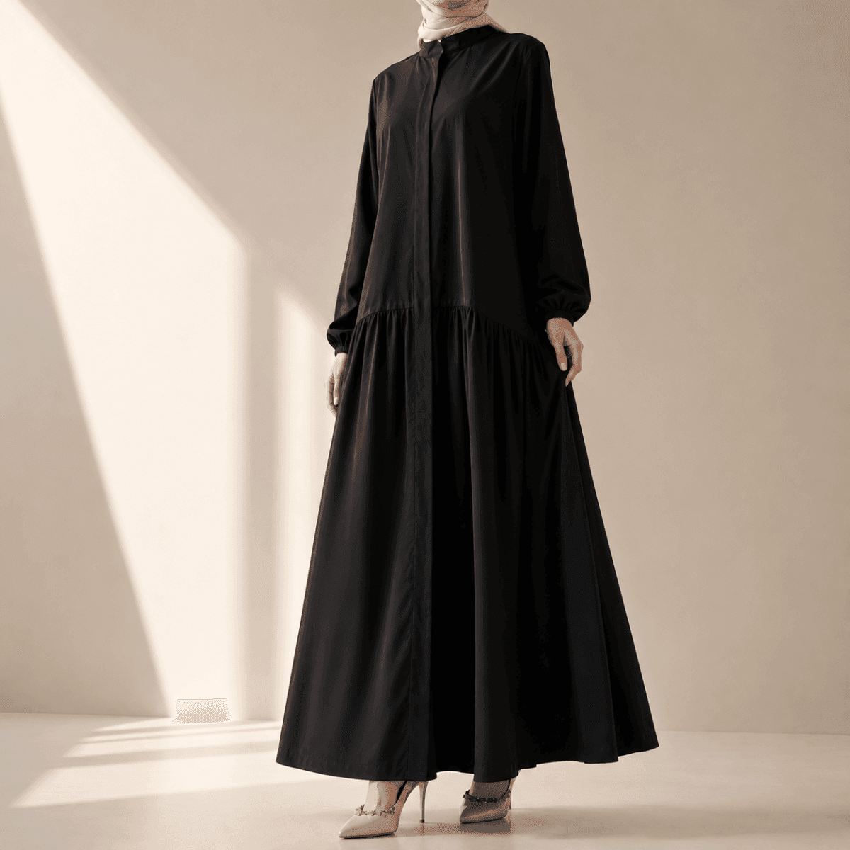 A-Line Trench Shirt Maxi Abaya Dress with Pockets (MA422) - A-1 Thread Vault