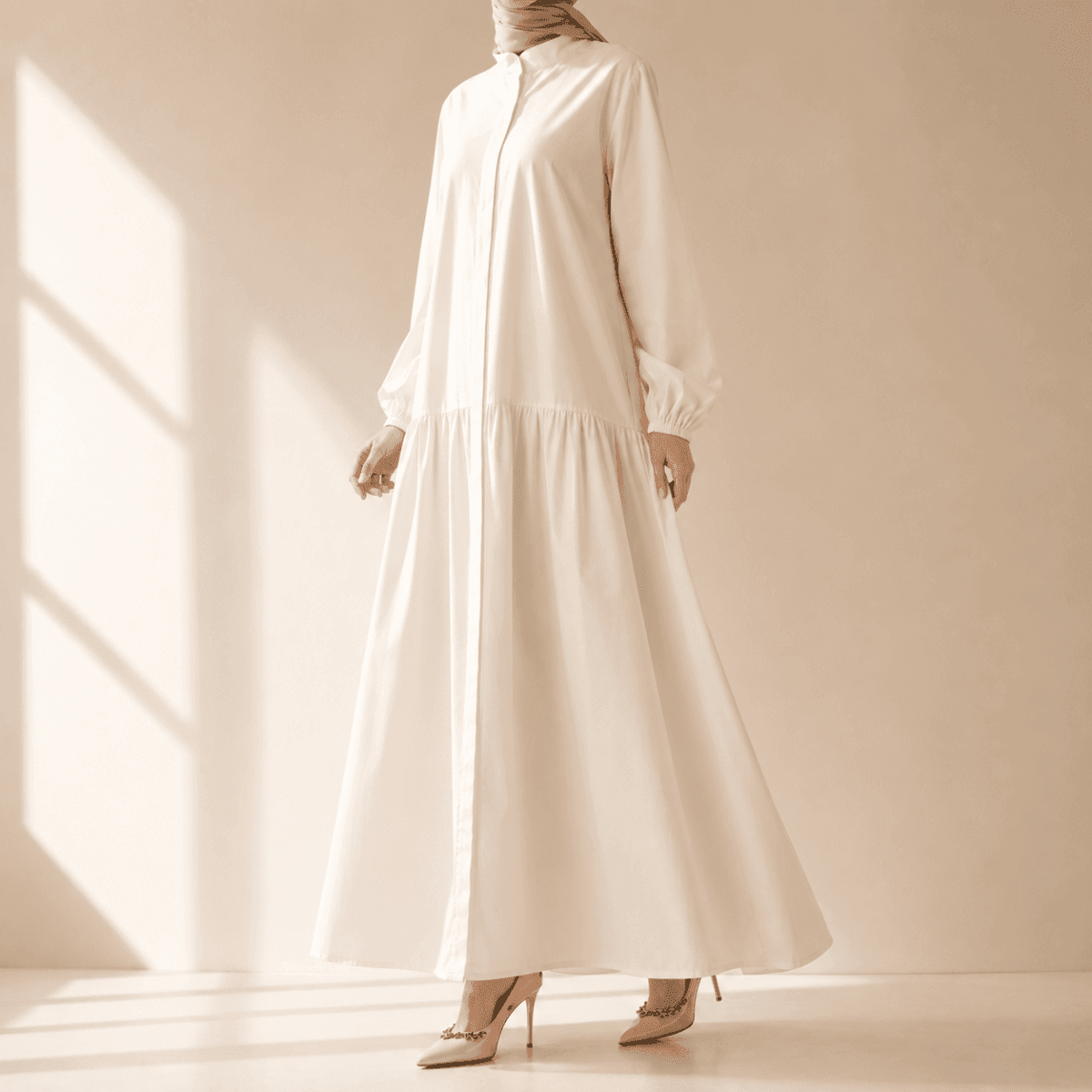 A-Line Trench Shirt Maxi Abaya Dress with Pockets (MA422) - A-1 Thread Vault
