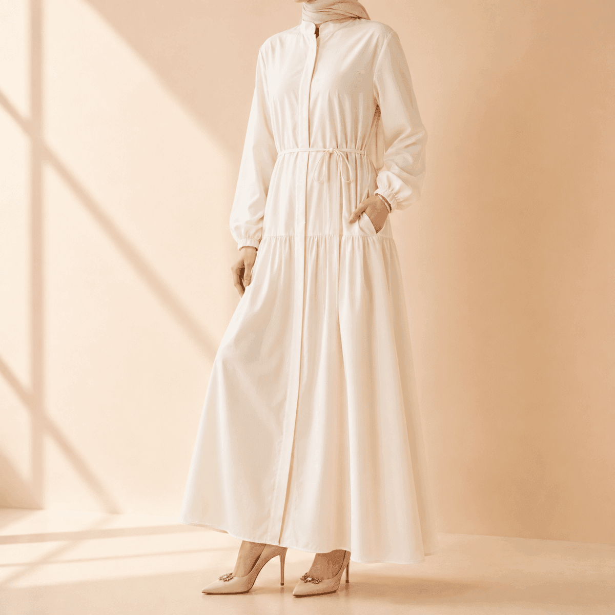 A-Line Trench Shirt Maxi Abaya Dress with Pockets (MA422) - A-1 Thread Vault