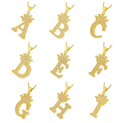 A-Z Alphabet Initial Crown Pendant Necklace - A-1 Thread Vault