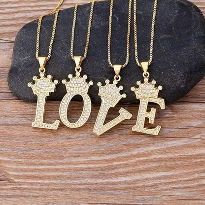 A-Z Alphabet Initial Crown Pendant Necklace - A-1 Thread Vault