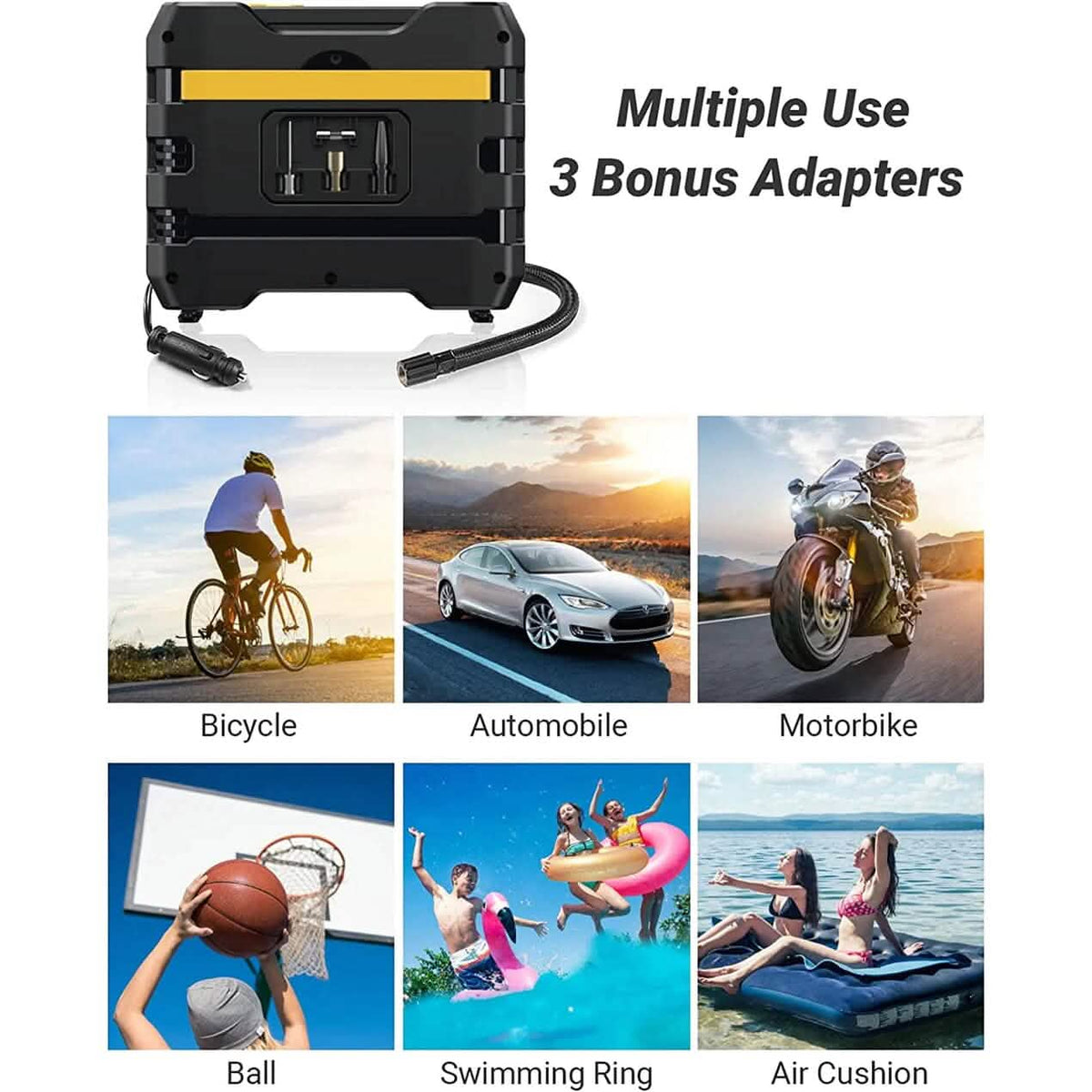 A6 Car Tire Inflator 12V DC Air Compressor Portable Multifunctional Tire Pump 3 LED Lights - A-1 Thread Vault