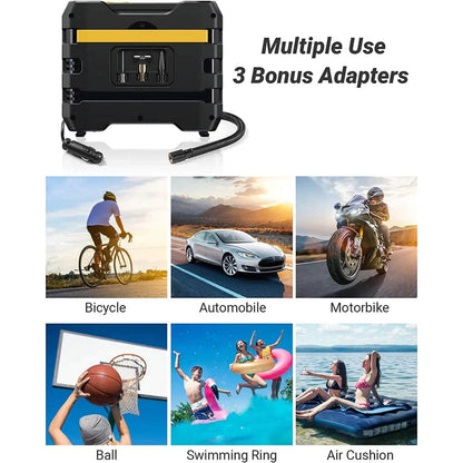 A6 Car Tire Inflator 12V DC Air Compressor Portable Multifunctional Tire Pump 3 LED Lights - A-1 Thread Vault