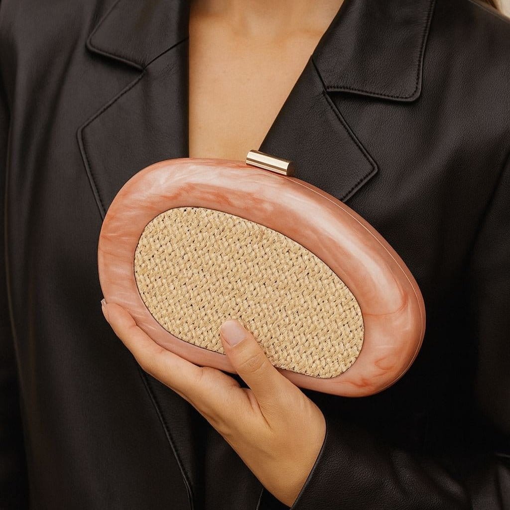 Acrylic Shell Clutch with Woven Inset(MAC372) - A-1 Thread Vault