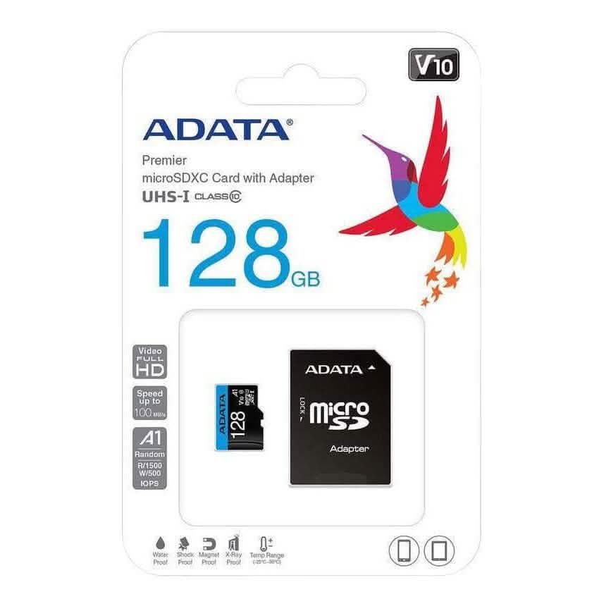 ADATA Memory Card 128GB Class 10 MicroSD with Adapter for Smartphones/Tablets (Refurbished) - A-1 Thread Vault
