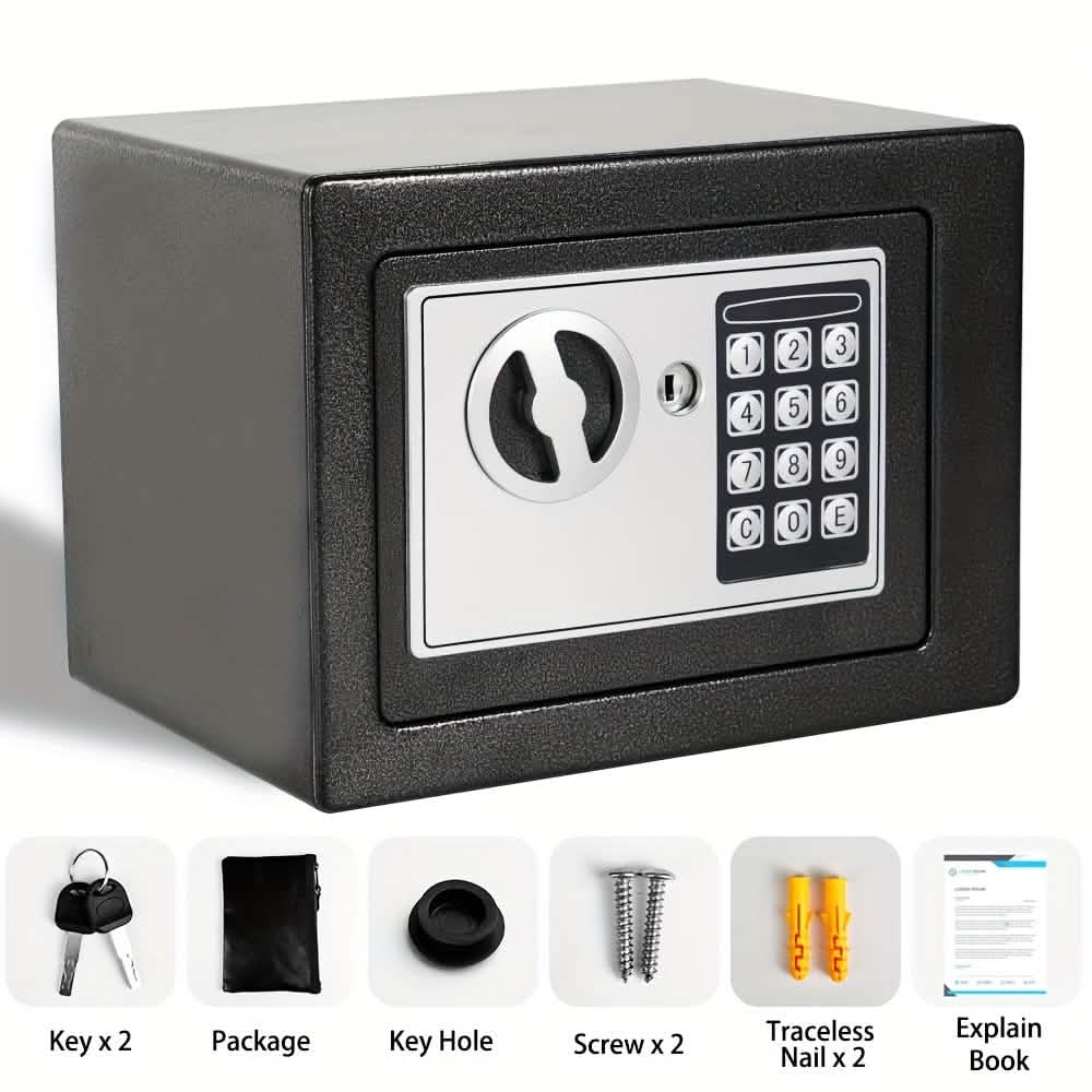 Fireproof Digital Home Safe with Keypad, Sensor Light & Money Bag-Silver - A-1 Thread Vault