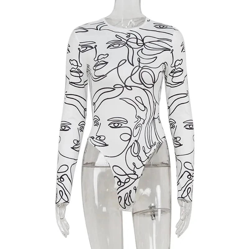Ahagaga Elegant Skinny Women's Bodysuits Tees Sexy Solid O-Neck Regular Causal Long Sleeves Slim Fit Streetwear T Shirt Rompers - A-1 Thread Vault
