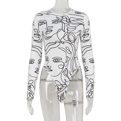 Ahagaga Elegant Skinny Women's Bodysuits Tees Sexy Solid O-Neck Regular Causal Long Sleeves Slim Fit Streetwear T Shirt Rompers - A-1 Thread Vault