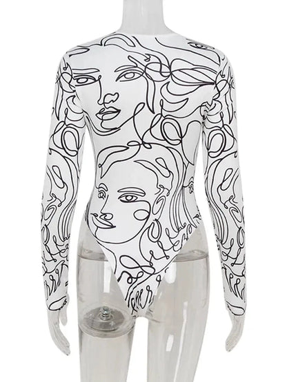 Ahagaga Elegant Skinny Women's Bodysuits Tees Sexy Solid O-Neck Regular Causal Long Sleeves Slim Fit Streetwear T Shirt Rompers - A-1 Thread Vault
