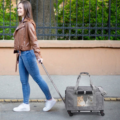 Airline Approved Rolling Pet Carrier with Telescopic Handle Shoulder Strap - A-1 Thread Vault
