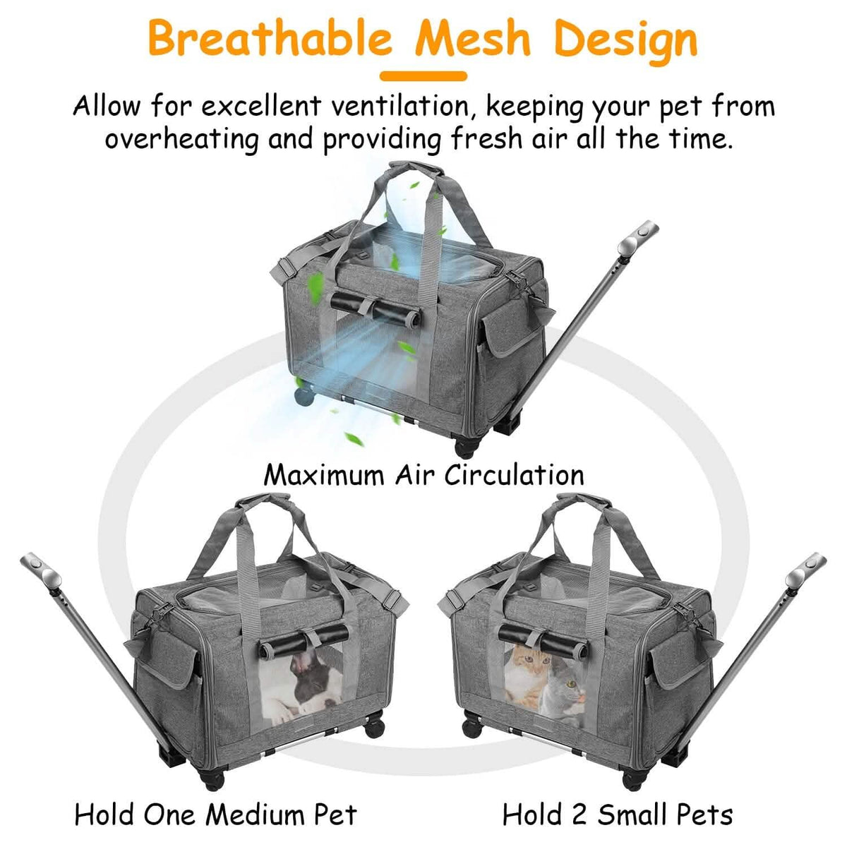 Airline Approved Rolling Pet Carrier with Telescopic Handle Shoulder Strap - A-1 Thread Vault