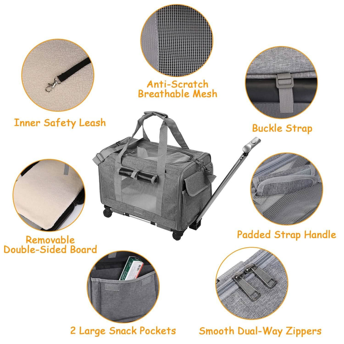Airline Approved Rolling Pet Carrier with Telescopic Handle Shoulder Strap - A-1 Thread Vault