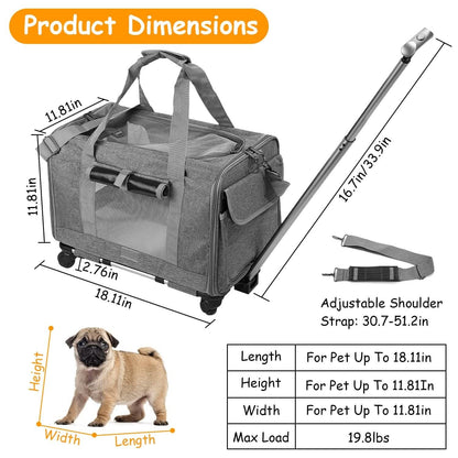 Airline Approved Rolling Pet Carrier with Telescopic Handle Shoulder Strap - A-1 Thread Vault