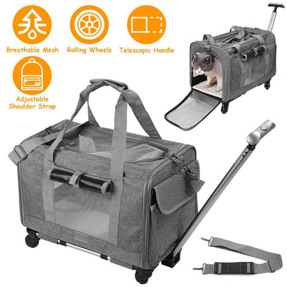 Airline Approved Rolling Pet Carrier with Telescopic Handle Shoulder Strap - A-1 Thread Vault