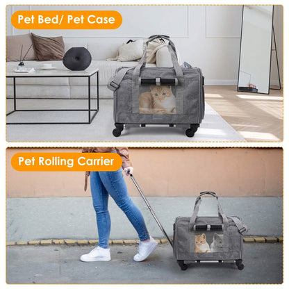Airline Approved Rolling Pet Carrier with Telescopic Handle Shoulder Strap - A-1 Thread Vault