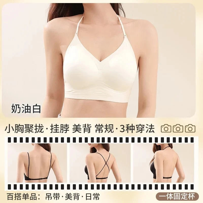American Style Backless Bra Or Women Multiway Halter Bralette Push Up Small Chest Gather Sexy Cross U Back No Underwire Seamless - A-1 Thread Vault