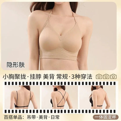 American Style Backless Bra Or Women Multiway Halter Bralette Push Up Small Chest Gather Sexy Cross U Back No Underwire Seamless - A-1 Thread Vault