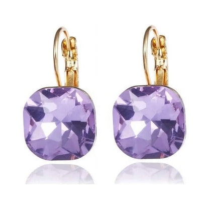 Amethyst Crystal Gold Filled Square Earrings For Women Popular Rhinestone Stud Earrings - A-1 Thread Vault