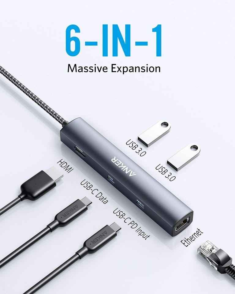 Anker <b>543</b> USB-C Hub (6-in-1, Slim) - A-1 Thread Vault