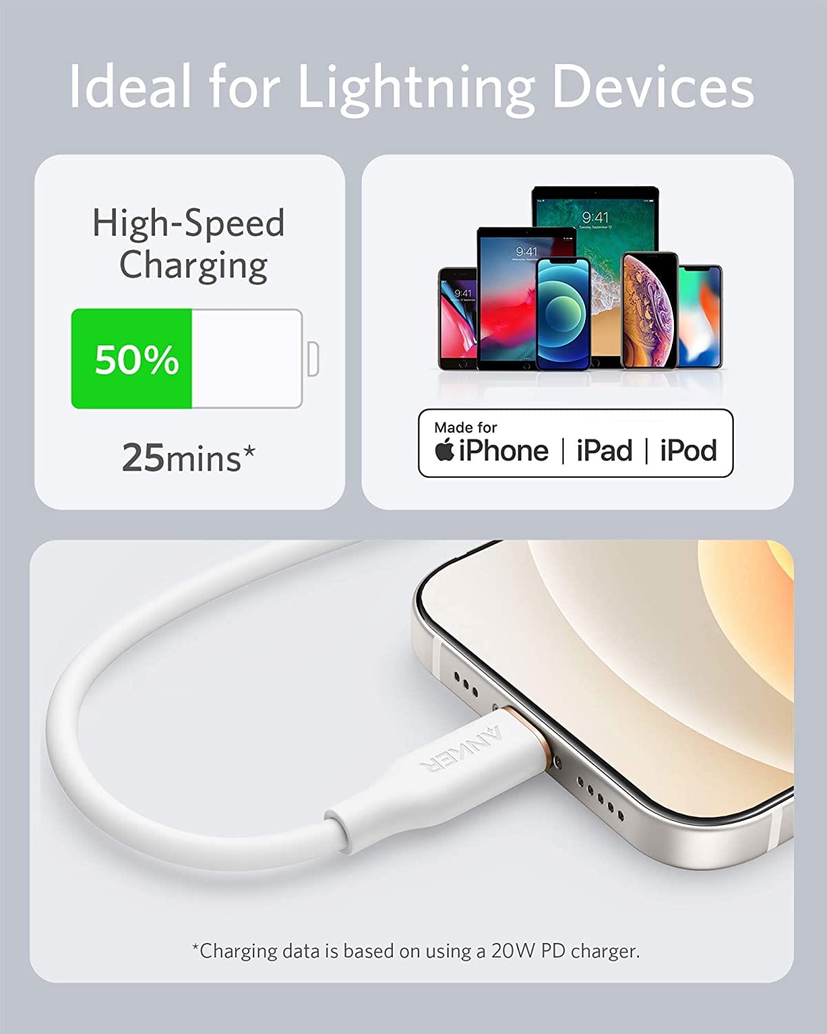 Anker <b>641</b> USB-C to Lightning Cable (Flow, 3 ft Silicone) - A-1 Thread Vault