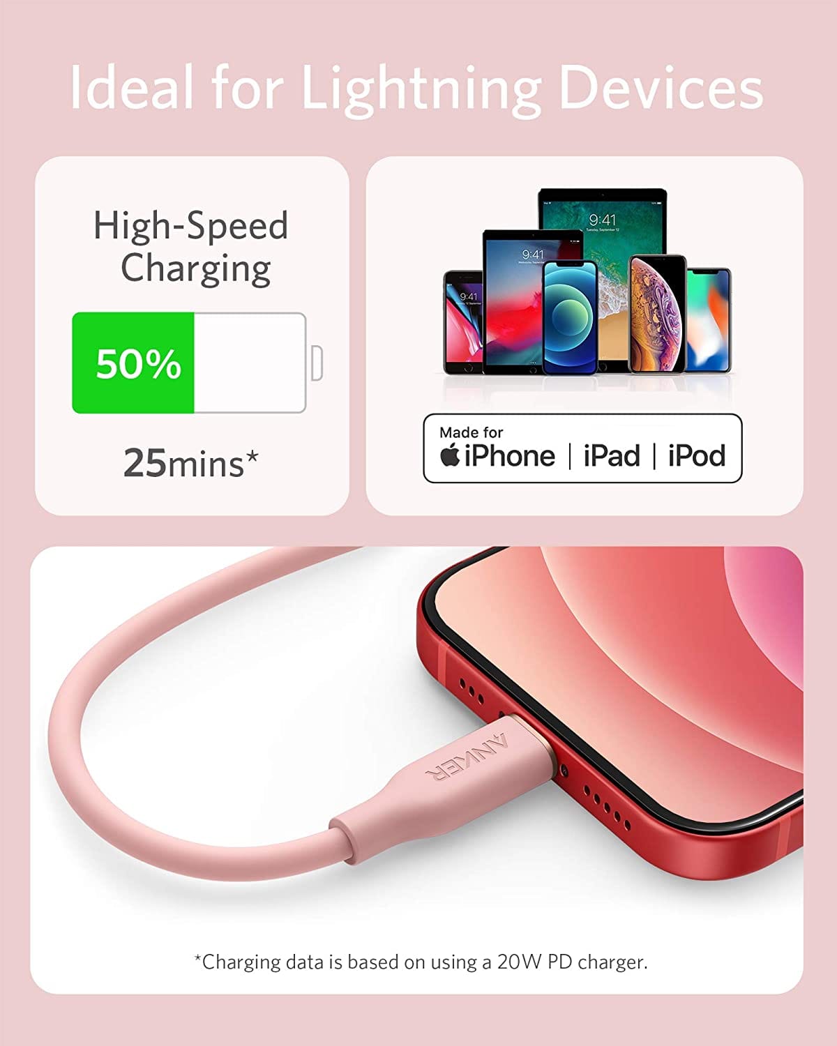 Anker <b>641</b> USB-C to Lightning Cable (Flow, 3 ft Silicone) - A-1 Thread Vault