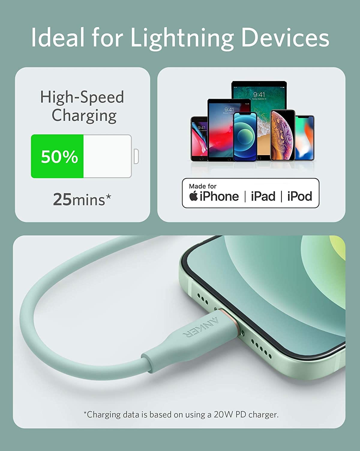 Anker <b>641</b> USB-C to Lightning Cable (Flow, 3 ft Silicone) - A-1 Thread Vault