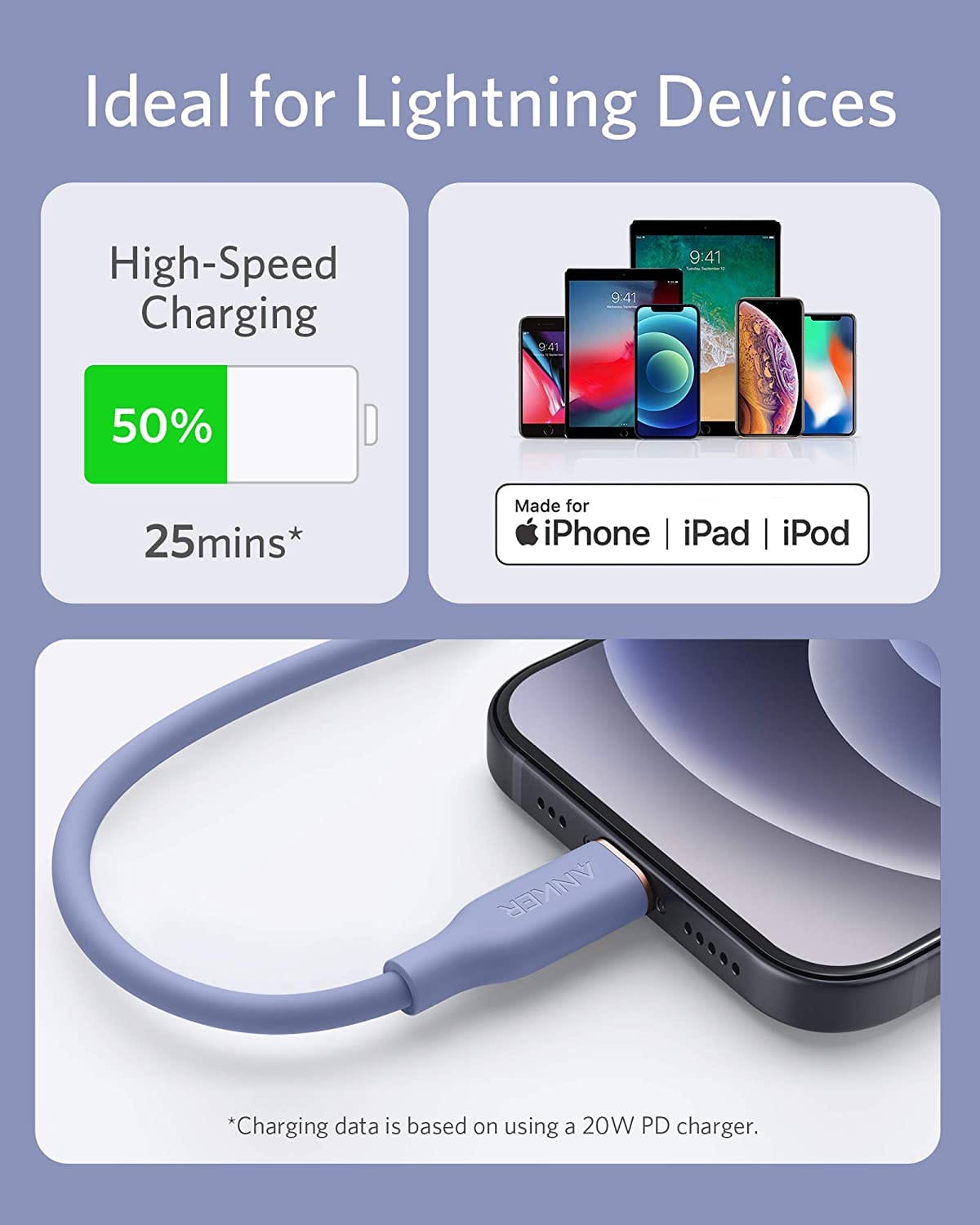 Anker <b>641</b> USB-C to Lightning Cable (Flow, 3 ft Silicone) - A-1 Thread Vault