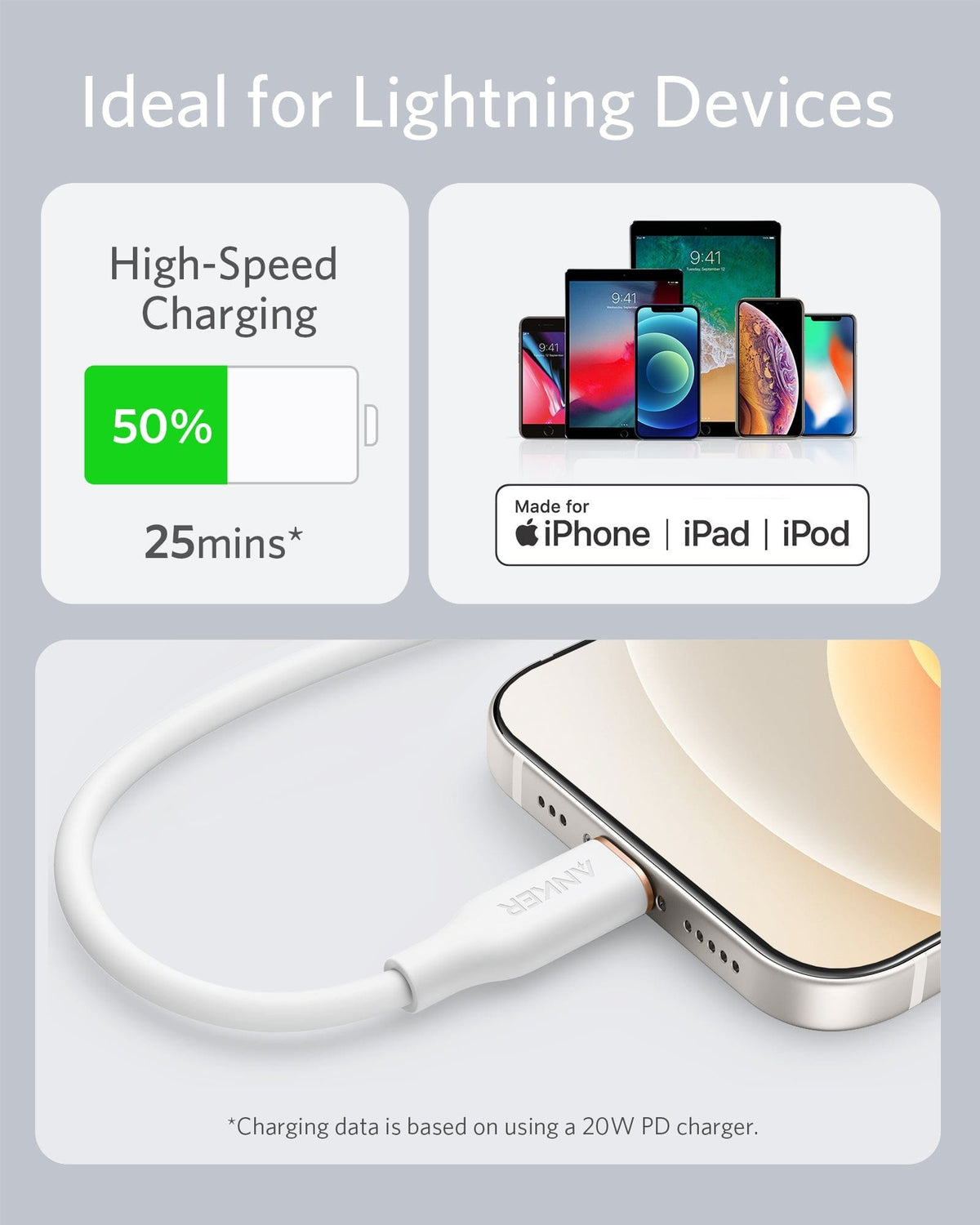 Anker <b>641</b> USB-C to Lightning Cable (Flow, 3 ft Silicone) - A-1 Thread Vault