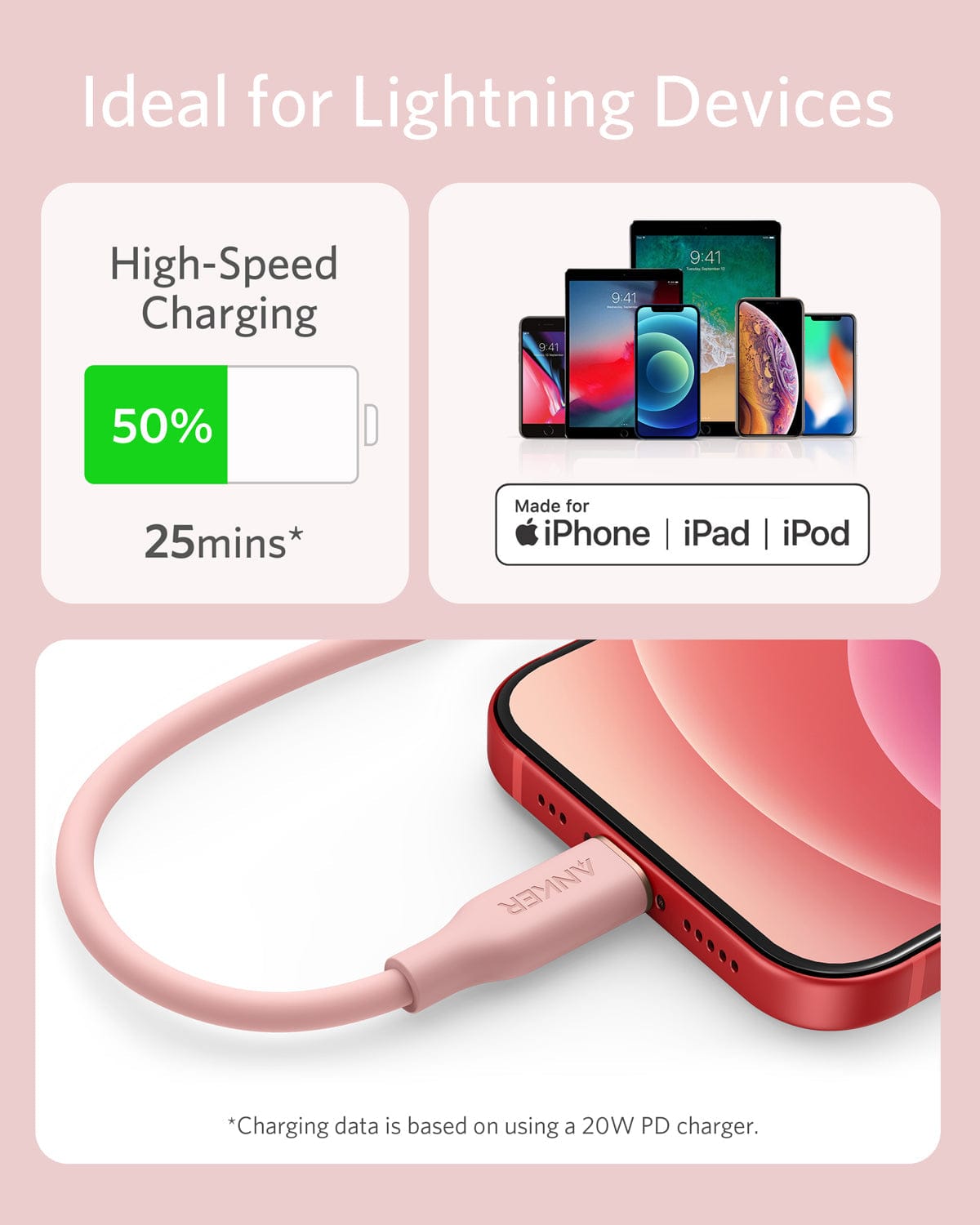 Anker <b>641</b> USB-C to Lightning Cable (Flow, 3 ft Silicone) - A-1 Thread Vault
