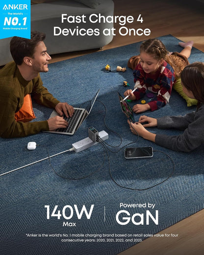 Anker Charger (140W, 4-Port, PD 3.1) with USB-C Cable - A-1 Thread Vault