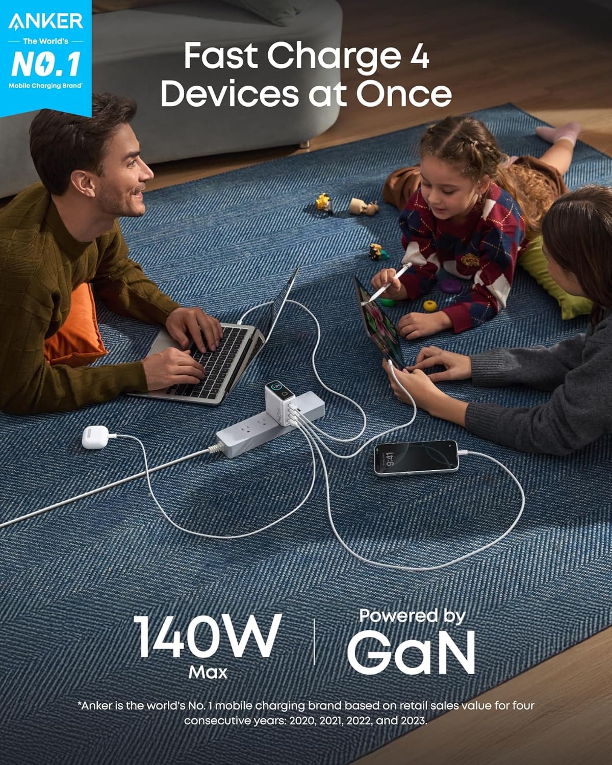 Anker Charger (140W, 4-Port, PD 3.1) with USB-C Cable - A-1 Thread Vault