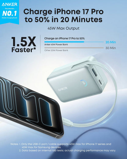 Anker Nano Power Bank (10K, 45W, Built-In Retractable USB-C Cable) - A-1 Thread Vault