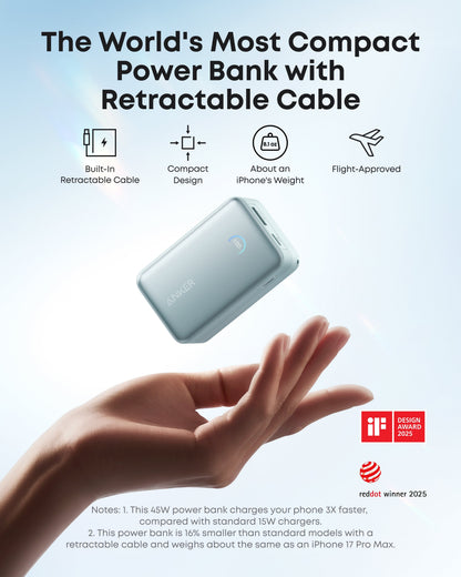 Anker Nano Power Bank (10K, 45W, Built-In Retractable USB-C Cable) - A-1 Thread Vault