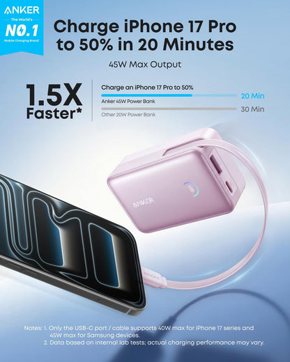 Anker Nano Power Bank (10K, 45W, Built-In Retractable USB-C Cable) - A-1 Thread Vault