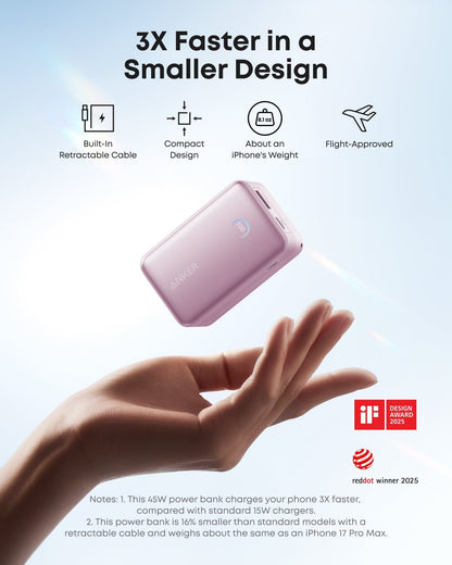 Anker Nano Power Bank (10K, 45W, Built-In Retractable USB-C Cable) - A-1 Thread Vault