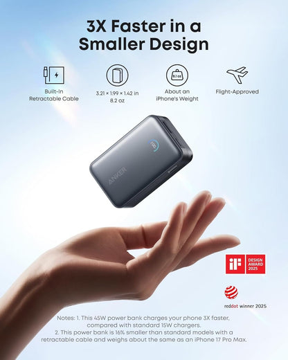 Anker Nano Power Bank (10K, 45W, Built-In Retractable USB-C Cable) - A-1 Thread Vault