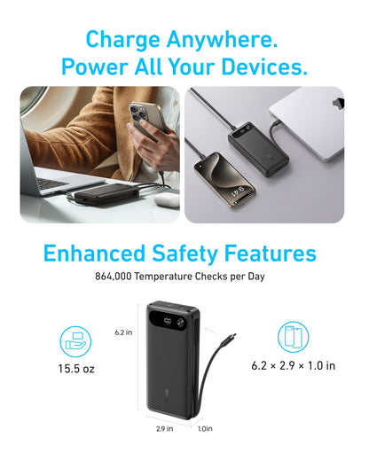 Anker Power Bank (20K, 87W, Built-In USB-C Cable) - A-1 Thread Vault