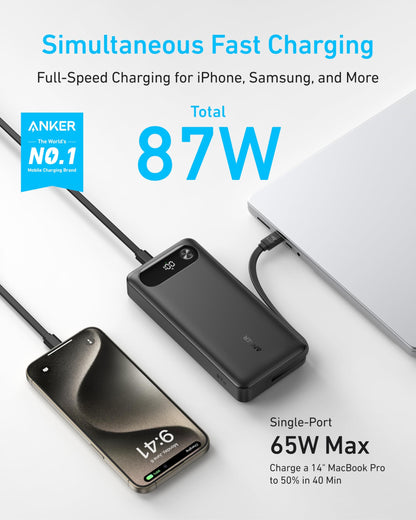 Anker Power Bank (20K, 87W, Built-In USB-C Cable) - A-1 Thread Vault