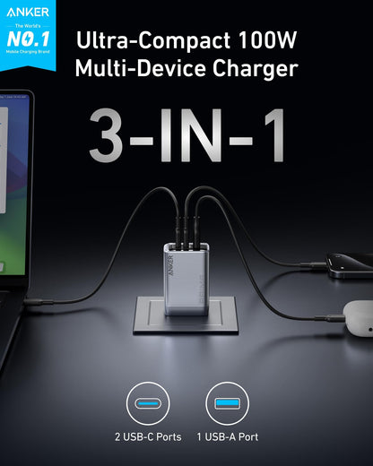 Anker Prime Charger (100W, 3 Ports, GaN) - A-1 Thread Vault