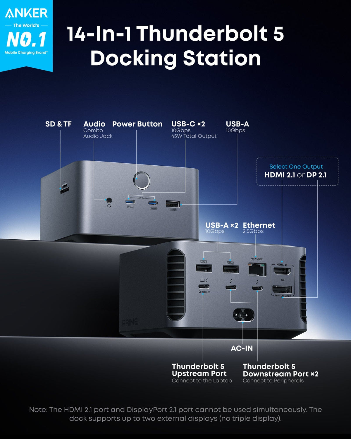 Anker Prime TB5 Docking Station (14-in-1, 8K, Thunderbolt 5 ) - A-1 Thread Vault