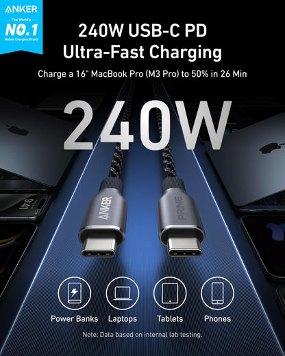 Anker Prime USB-C to USB-C Cable (240W, Upcycled-Braided) - A-1 Thread Vault