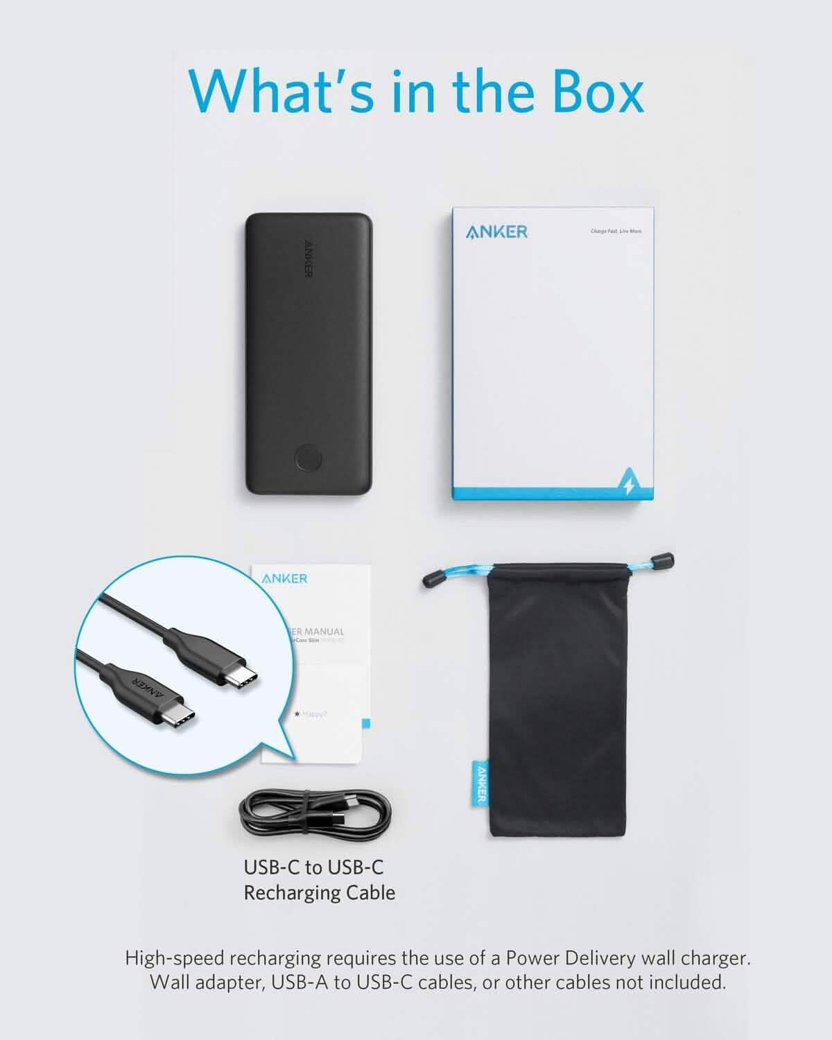 Anker USB-C Portable Charger, 18W PowerCore Slim 10000 PD, 10000mAh Power Delivery Power Bank (Refurbished) - A-1 Thread Vault