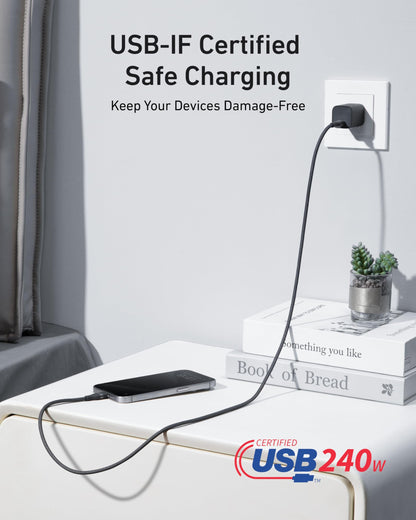 Anker USB-C to USB-C Cable (3 ft / 6 ft, 240W, Upcycled-Braided) - A-1 Thread Vault