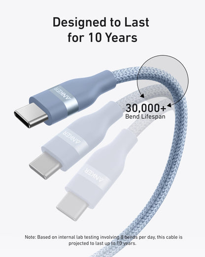 Anker USB-C to USB-C Cable (3 ft / 6 ft, 240W, Upcycled-Braided) - A-1 Thread Vault