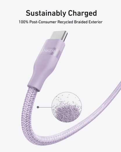 Anker USB-C to USB-C Cable (3 ft / 6 ft, 240W, Upcycled-Braided) - A-1 Thread Vault