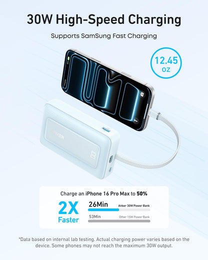 Anker Zolo Power Bank (10K, 30W) with a 5.4-inch (13.7 cm) built-in USB-C cable. - A-1 Thread Vault