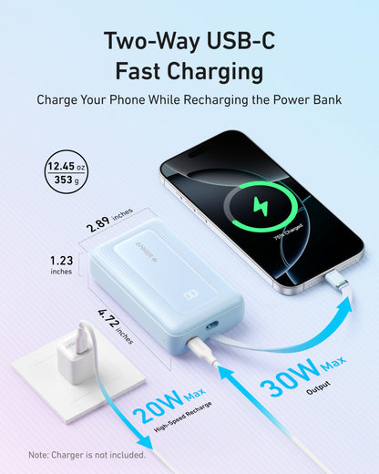 Anker Zolo Power Bank (10K, 30W) with a 5.4-inch (13.7 cm) built-in USB-C cable. - A-1 Thread Vault
