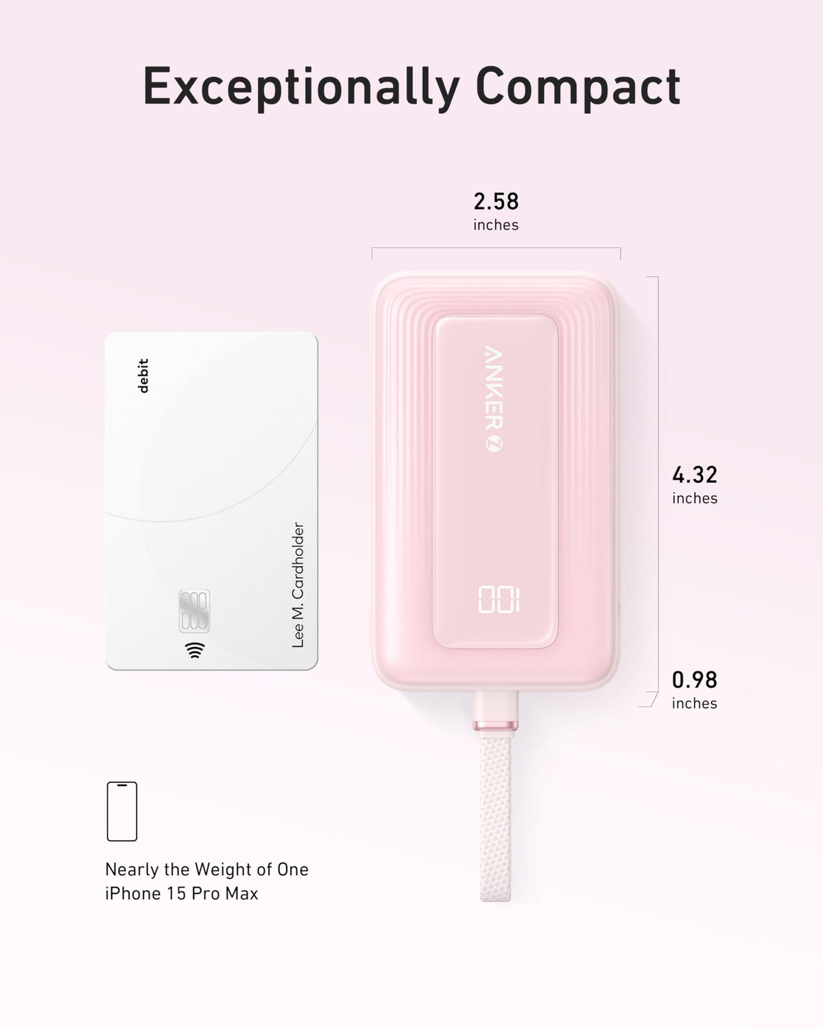Anker Zolo Power Bank (10K, 30W) with a 5.4-inch (13.7 cm) built-in USB-C cable. - A-1 Thread Vault